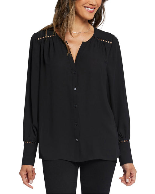 NYDJ Bauernbluse mit Spitze Schwarz Small 2