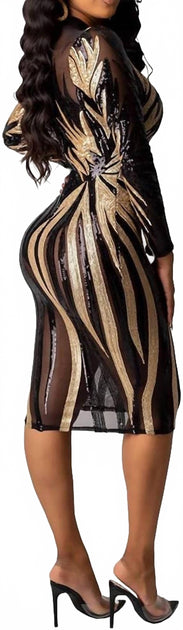 GAJE Sequin Bodycon Dress Gold/Black Large 4