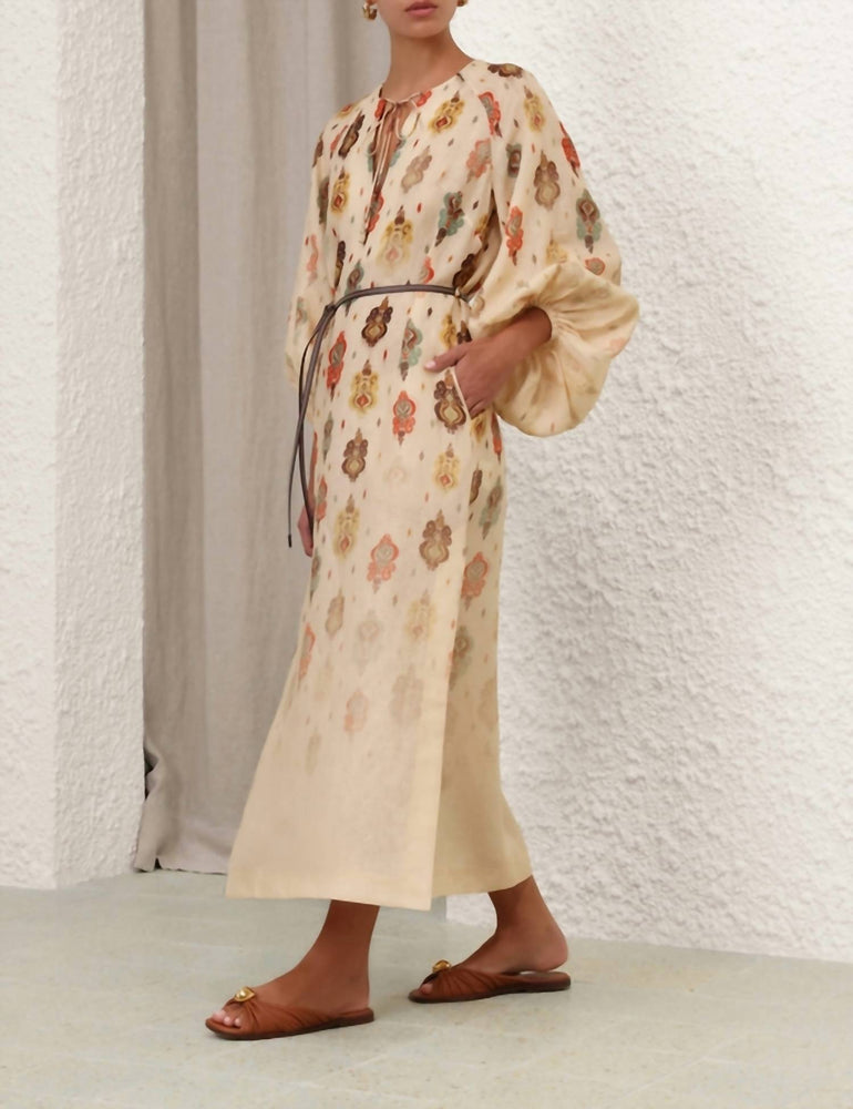 Zimmermann Wylie Midi Dress In Tan Ikat