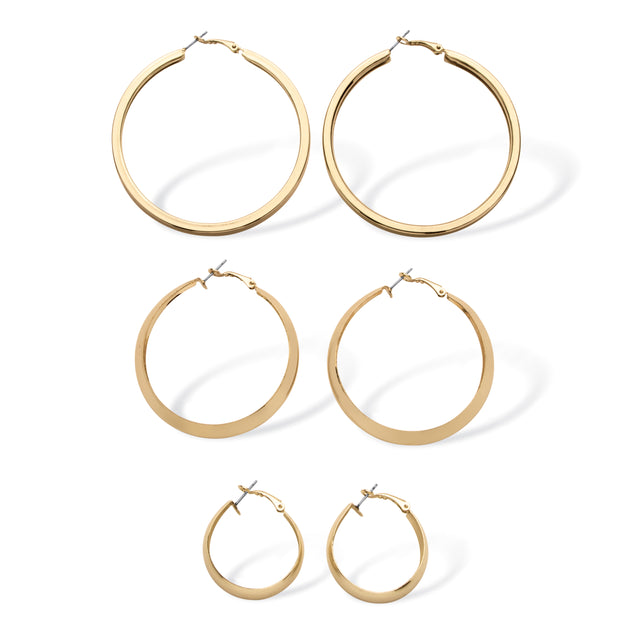 Palm 3 Pair Hoop Earrings Set Gold 3