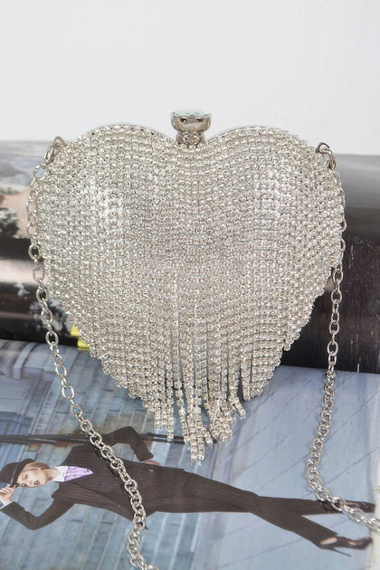 FASHNZFAB Rhinestone Fringe Mini Case Bag Gold One Size 2