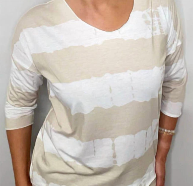 Ethyl 3/4 Sleeve Striped Print Top Beige XLarge 3