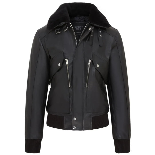TruClothing Aviator Bomber Leather Jacket Black 4XLarge 3