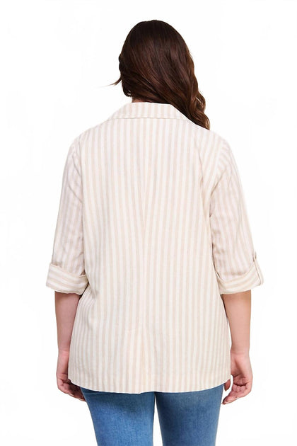 ALLIE ROSE Allie Rose Striped Linen Blazer Beige Medium 4