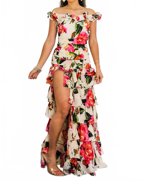SurelyMine Ruffle It Up Floral Maxi Dress Multi Large 3