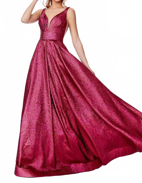 Cinderella Divine Pleated A-Line Metallic Gown Pink US 10 2