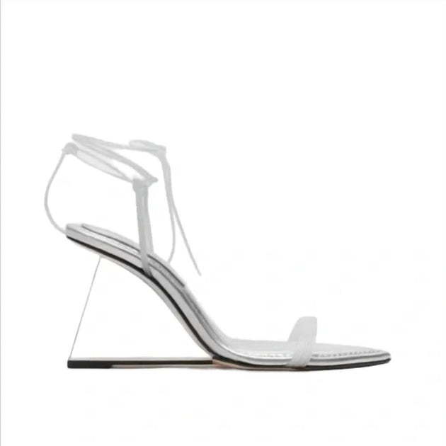 GOOD AMERICAN Cinder-F*cking Rella Wedge Sandal Silver US 8.5 3