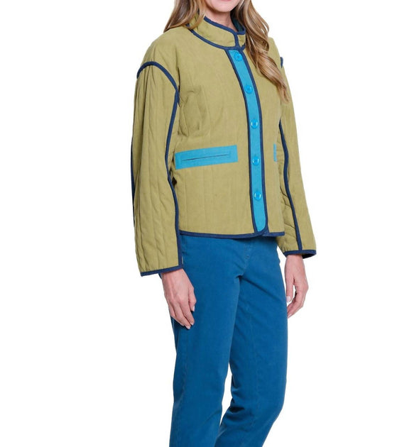 Multiples Stand Collar Quilted Jacket Yellow Small 3