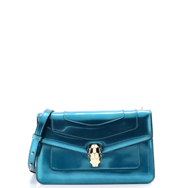 Bvlgari Serpenti Forever Shoulder Bag Metallic Leather Small Blue 3