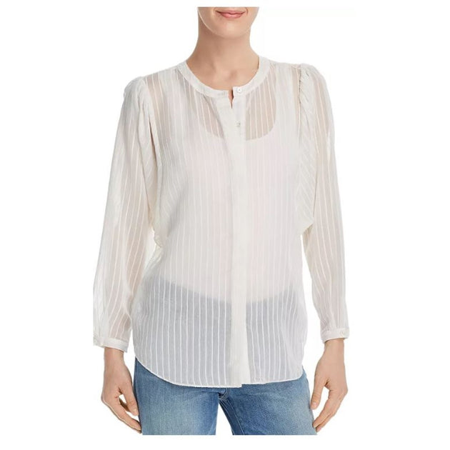 Joie Rashelda Striped Sheer Long Sleeve Blouse White Large 2