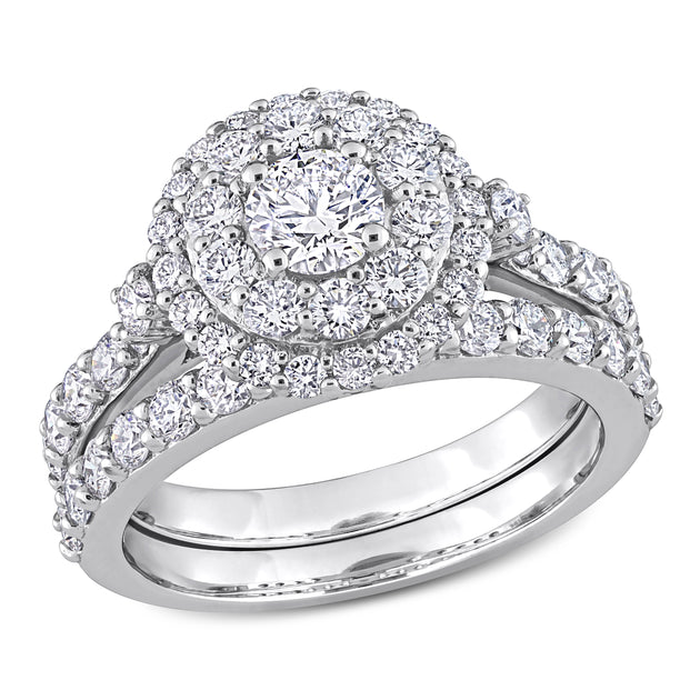 Created Forever 1 3/4ct TW Lab-Grown Diamond Double Halo Bridal Ring Set Silver US 6 2