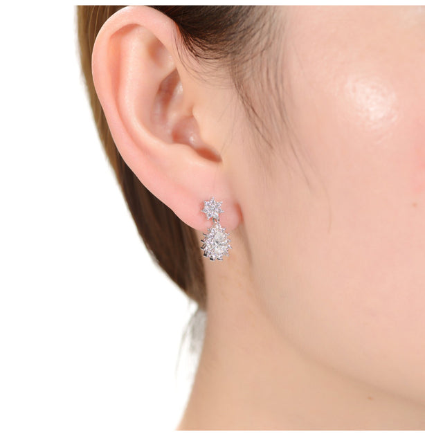 Rachel Glauber Double Flower Cluster Dangle Earrings Silver 4