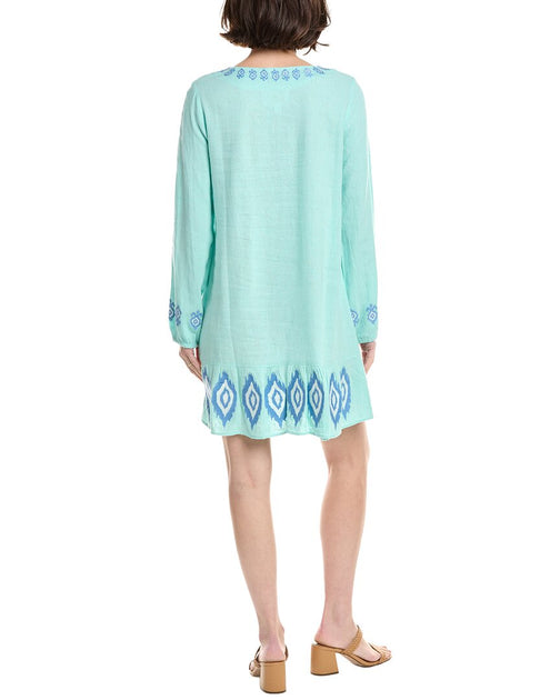 Sail to Sable Ruffle Hem Linen-Blend Dress Blue Large 3