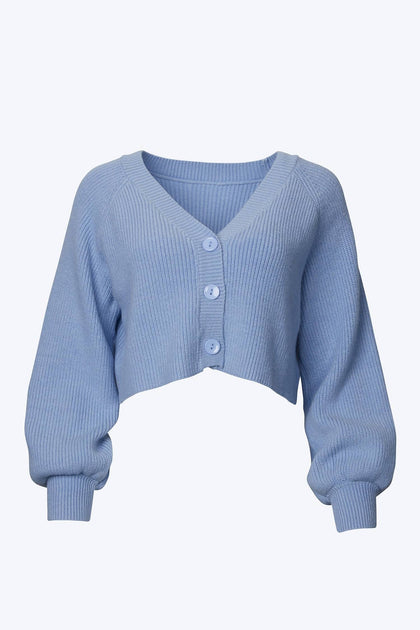 Sun Cropped Slouchy Ribbed-Knit Cardigan Blue One Size 2