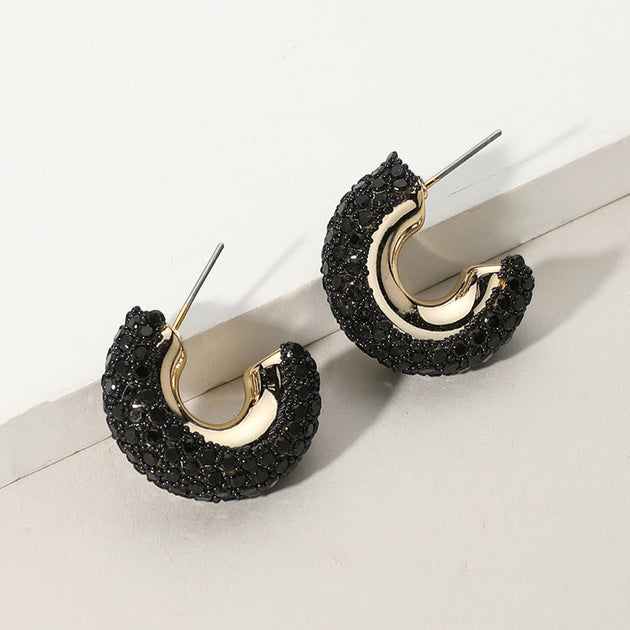 FASHNZFAB Bling Studded Hoop Earrings Black 4