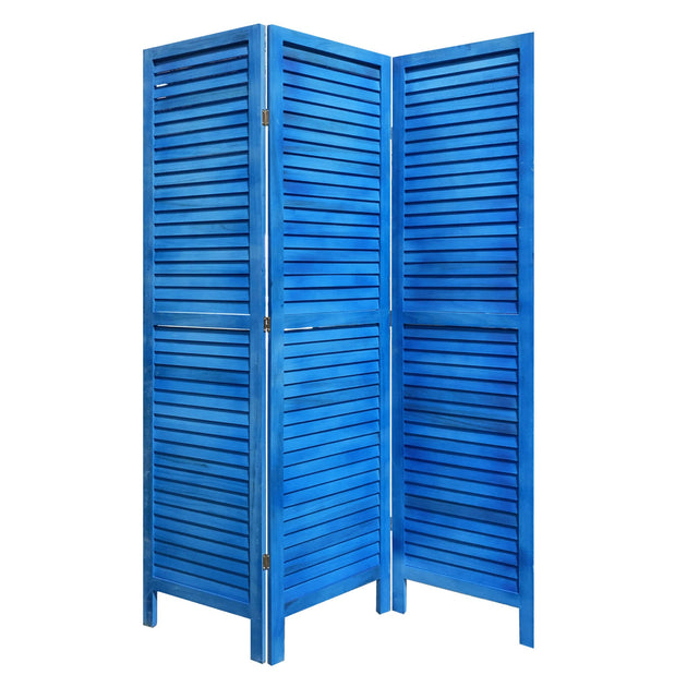 Hivvago 3 Panel Light Blue Shutter Screen Room Divider 3