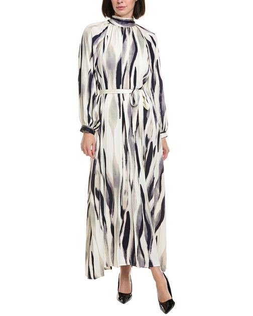 Gracia Tie Belted Graphic Print Pleated Maxi Dress Multi Large 2