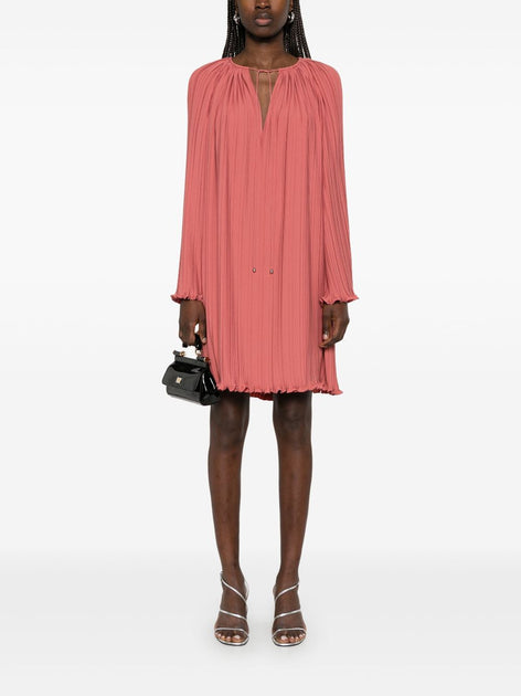 Lanvin Mini Dress Drawstring Neck Pink EU 42 3