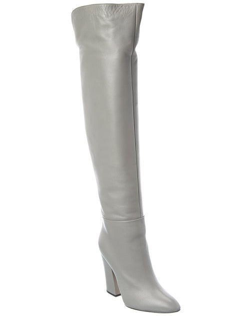 Sergio Rossi Scarlett Leather Over-The-Knee Boot Grey EU 40 2