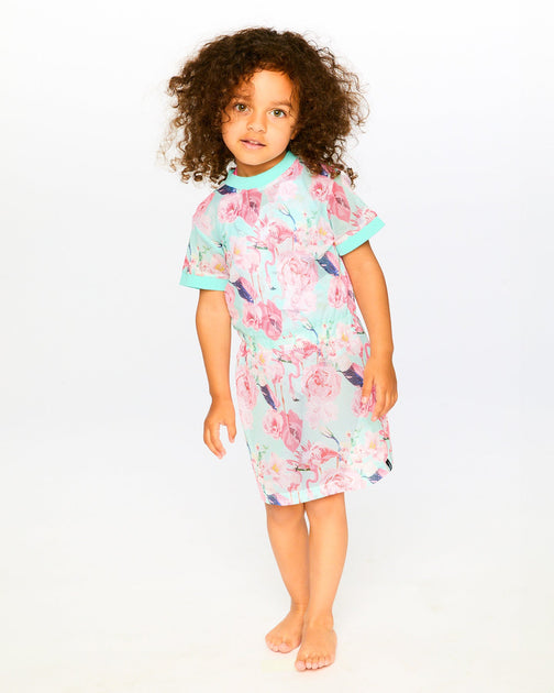 Deux par Deux Mesh Beach Dress Flamingo Print White US 3T 4