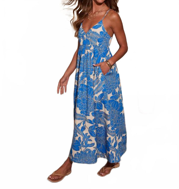 Olivaceous Abstract Maxi Dress Blue Large 4