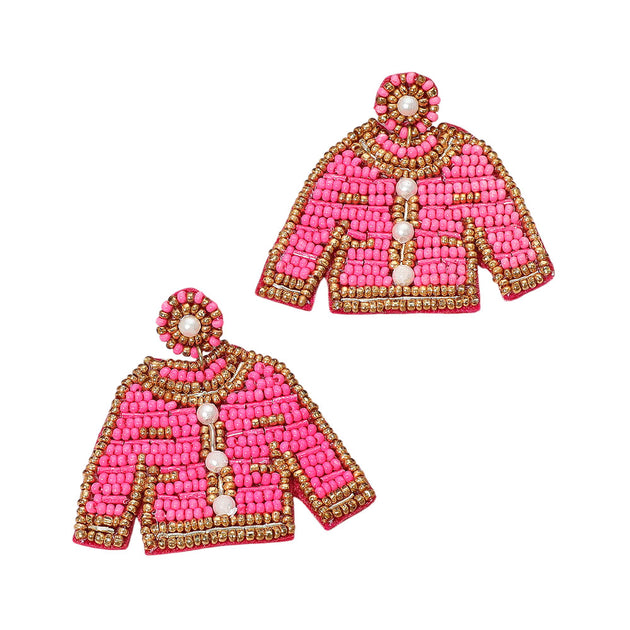 FASHNZFAB Pearl Seed Beaded Dangle Earrings Pink 3