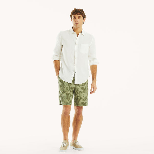 Nautica Printed Pleated Linen Short Green 32 3