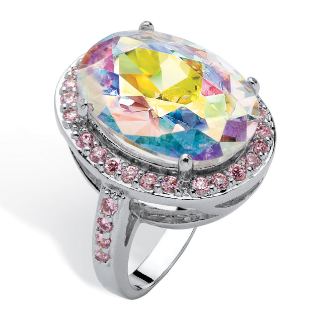 Palm 13.57 TCW Aurora Borealis Pink Cubic Zirconia Ring Multi US 6 2