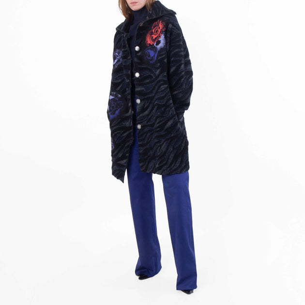 Salvatore Ferragamo Poppies Jacquard Wool-Blend Coat Red Multistriped Medium 2