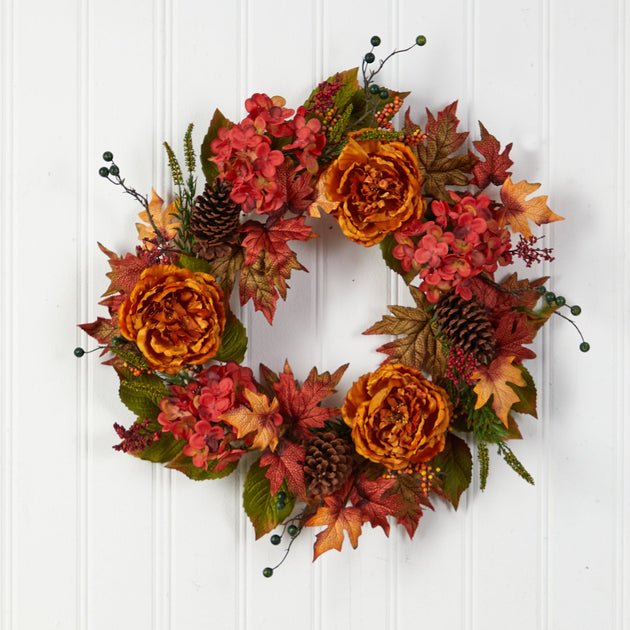 Hivvago Fall Ranunculus Hydrangea Berries Autumn Wreath 4