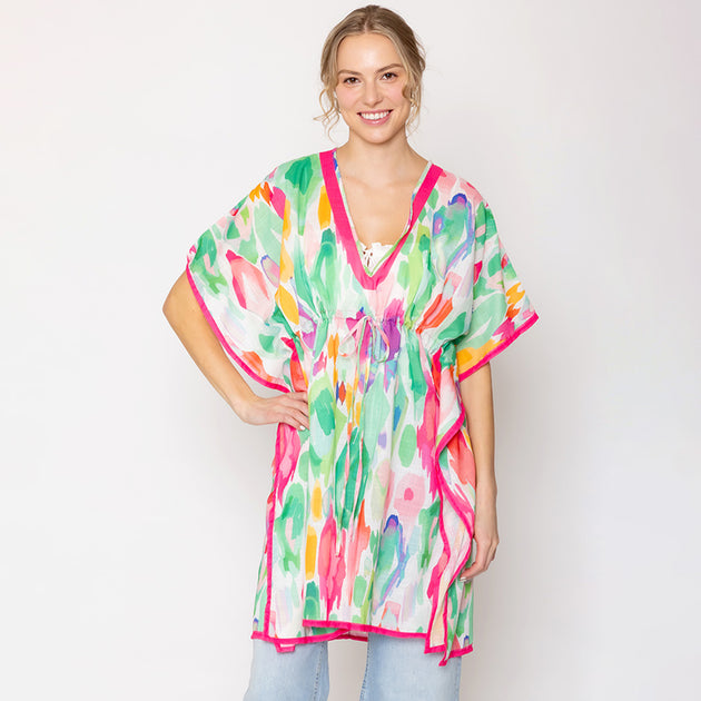 TRUEDAMES Watercolor Print Cover Up Poncho Multi One Size 4