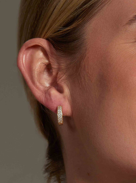 MaxColor 14k Solid Gold Lab Grown Diamond Micro Pavé Huggie Earrings Silver 3