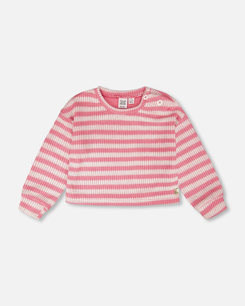 Deux par Deux Gestreifter Pullover Pink Weiß 2T 2