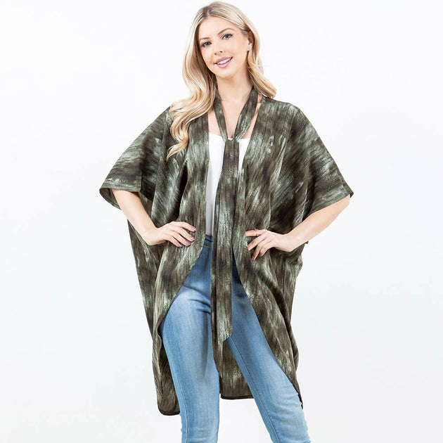 TRUEDAMES Ombre Tie-dye Kimono Wrap Poncho Gold One Size 2
