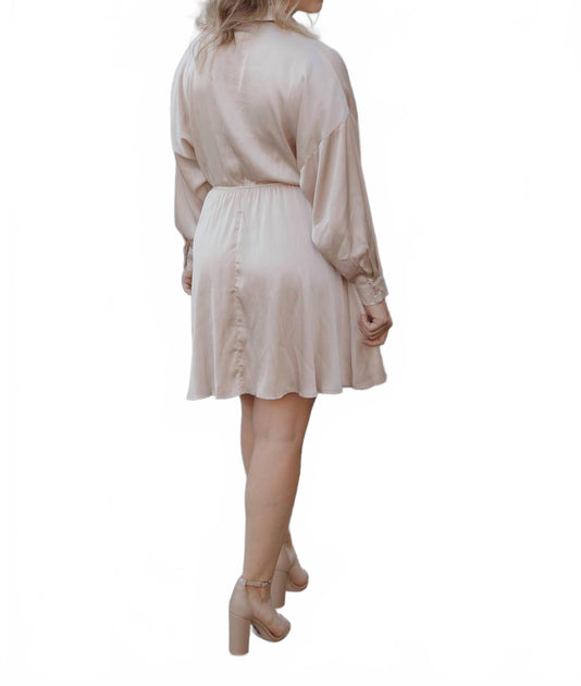 SHE + SKY Ariana Long Sleeve Mini Dress Beige Medium 3