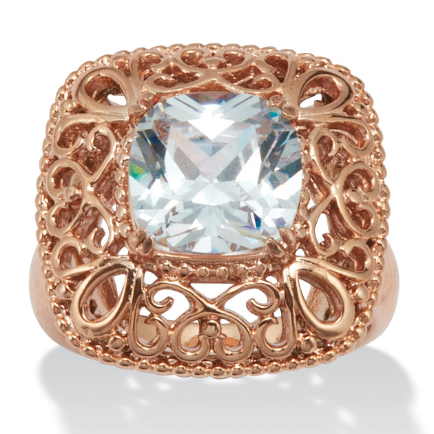 Palm 2.65 CW Cubic Zirconia Rose Ion Plated Ring Blue US 7 2