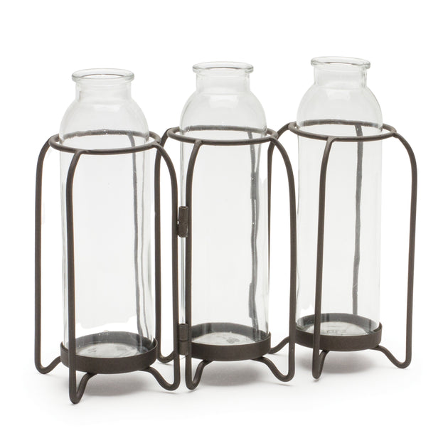 Melrose International Triple Bottle Vase Clear/Brown 4