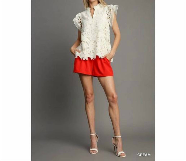 Style USA Lace Split Neck Top White Large 2