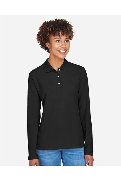 Devon & Jones Damen Pima Pique Langarm Polo - Schwarz, XX-Large 4