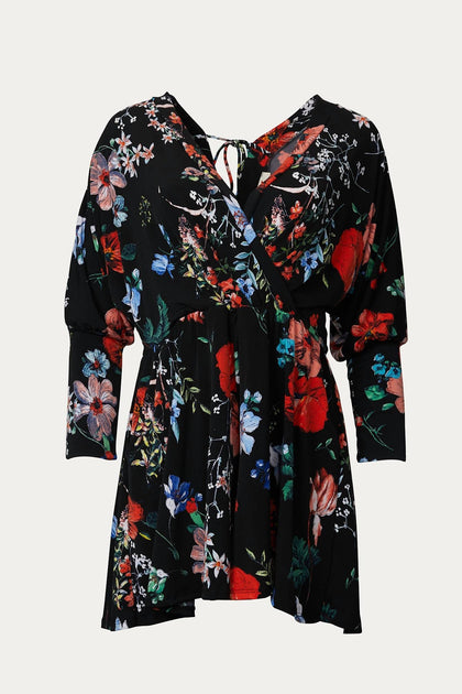 Blue Leopard Floral-Print Surplice Stretch-Jersey Romper Multi 2X 2