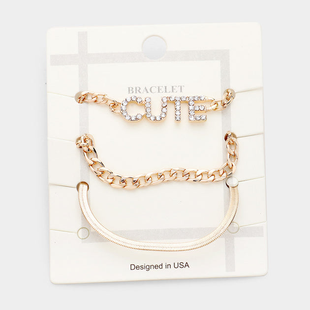 FASHNZFAB Rhinestone Chain Bracelet Set Clear Gold Silver One Size 2