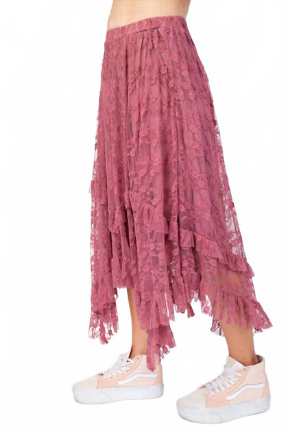 Easel Alana Lace Maxi Skirt Pink Medium 3