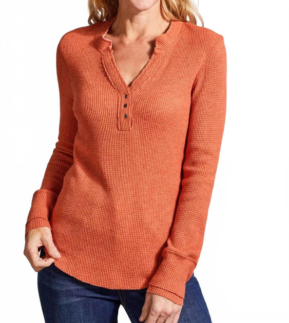 Tribal Soft Washed Thermal Henley Top Orange Small 2