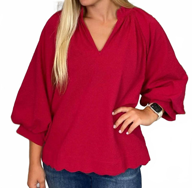 Umgee V-Neck Blouse Red Small 2