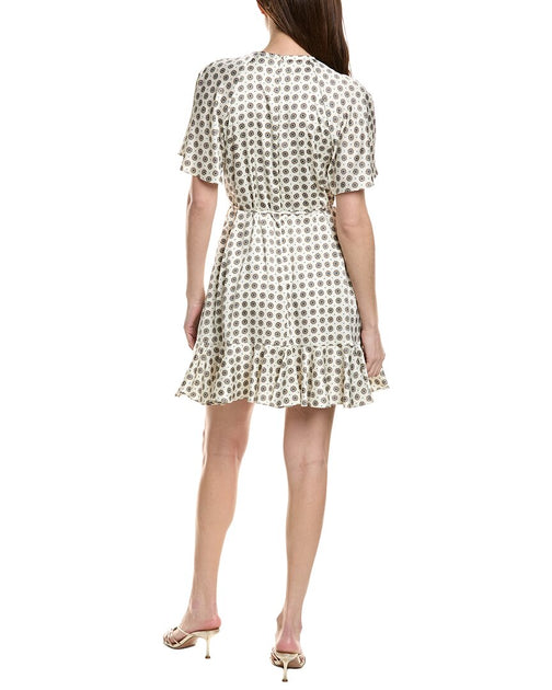 CeCe Split Neck Print Dress White XS 3