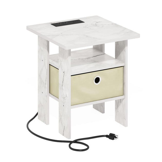 Furinno Andrey End Table Marble White/Ivory 2
