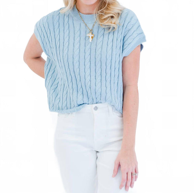 OLIVACEOUS Aliana Sweater Short Sleeve Top Blue Medium 2