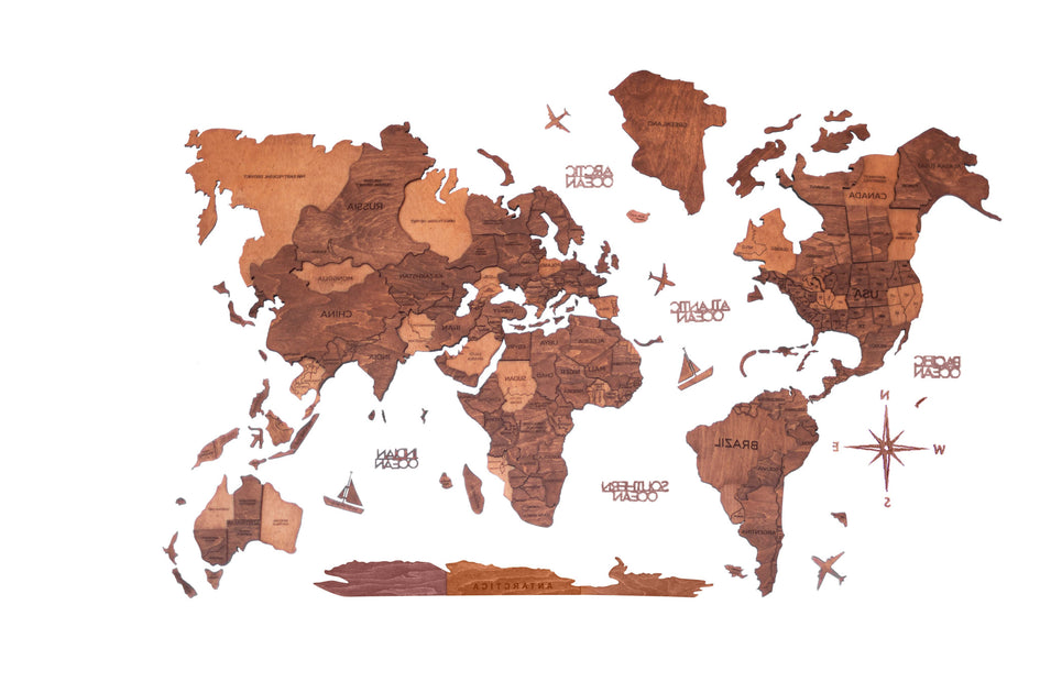 Hivvago World Map Wall Sculpture Brown/Tan 24x39in 4