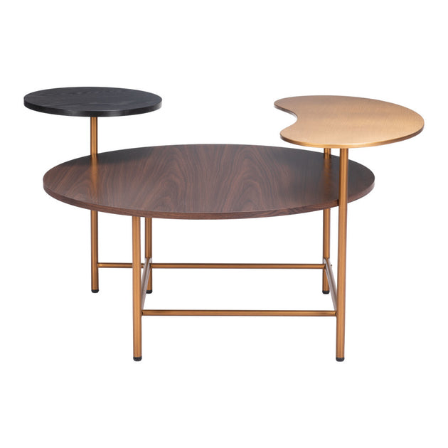 Hivvago 55-inch Three Tier Coffee Table Brown Black Gold 2