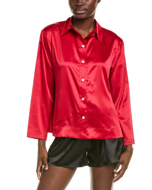 Natori Glamour Button-Down Top Red Small 2